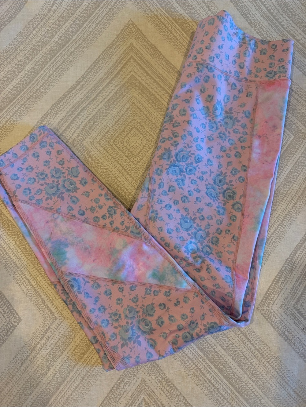 LoveShackFancy x Bandier Pink & Blue Floral Leggings Size M